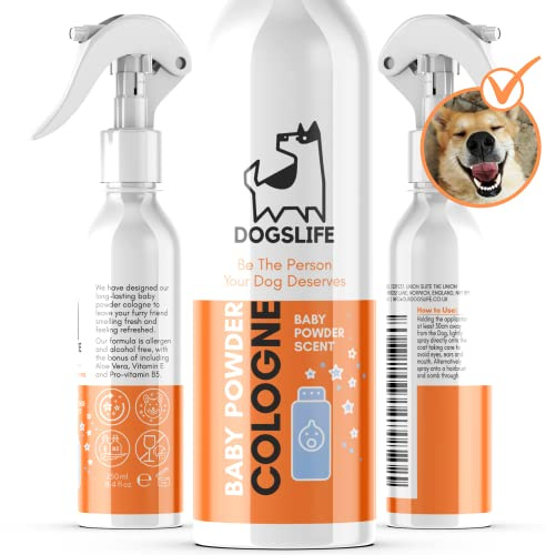 Baby Powder Dog Cologne | Påfyllningar, deodoriserar och villkor rockar | 2-i-1 Köln och balsam | Naturligt varaktig köln för hundar | 250 ml parfymspray för hundar och valpar