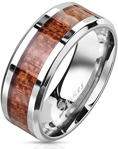 Paula & Fritz® Ring Damen Holz Inlay 316L Chirurgenstahl Größe 54 (17,2) - 70 (22,3) Silber Schwarz Herren-Ring Freundschaftsring Partnerring Ehering