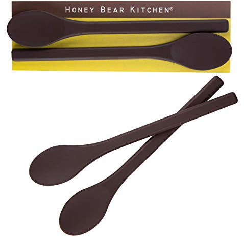 Honey Bear Kitchen Cuchara agitadora de silicona (juego de 2, miel oscura) para café y té