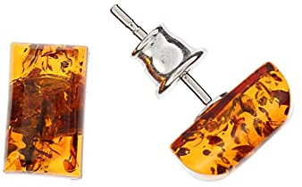 Pendientes de ámbar, pendientes rectangulares de ámbar y plata de ley 925/000 rodiada por Artisana-Schmuck, Plata de ley 925/000 rodiada Ámbar báltico, Ámbar