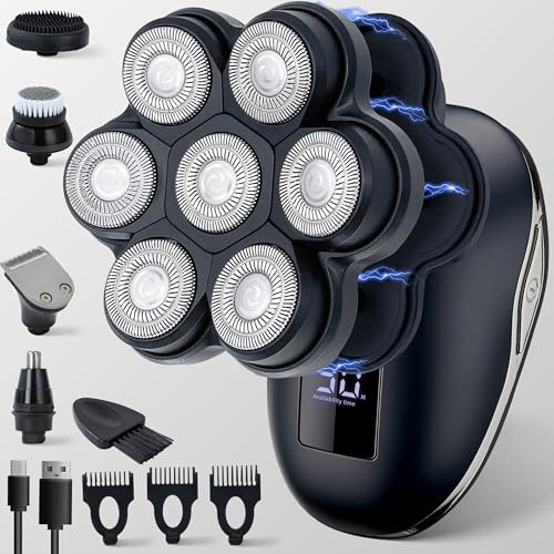 UPTARD Rasoi elettrici per uomini calvi, rasoi elettrici per uomo, rasoi per testa calva per uomini, rasoio per uomini calvi, rasoio per testa con rasoio per peli del naso, basette, LED, Travle Lock