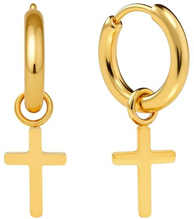 ARTIQO Creolen aus Edelstahl Ohrringe, Creolen mit Anhänger (1,5cm Durchmesser) Statement Ohrringe mit Kreuz Anhänger - wasserfest und hautfreundlich - Modell Kreuz-Gold