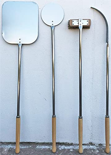 Kit de palas de pizza de horno de leña compuesto por 4 piezas longitud 120 cm