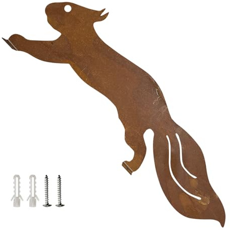 Reagia Rostige Eichhörnchen rennend - Baumstecker Edelrost Deko Höhe 13.5cm x Länge 41.5cm - Metall Rost Gartendeko als Eichhörnchen Figur- Rostdeko für draussen