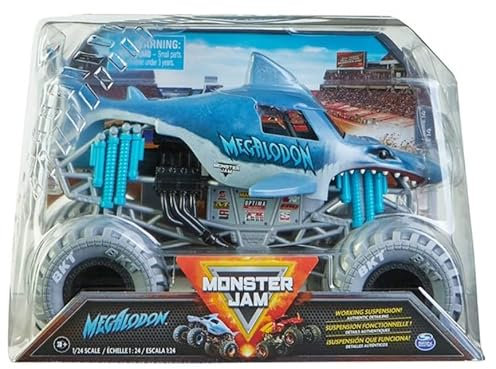 Monster Jams 2022 Megalodon 1:24 Scale Diecast Truck (BKT Gray Wheels)