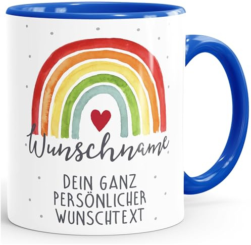 SpecialMe® Kaffee-Tasse Regenbogen personalisiert mit Name und Wunschtext dein eigener Text personalisierbare Geschenke Weiss-innen-royal standard