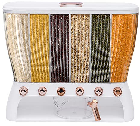 Müslispender, Reisespender Müslispender mit 6 Gittern, Reisevorratseimer, Getreidespender mit 6 Fächern für Müsli, Cornflakes und Cerealien, Farbe: klar