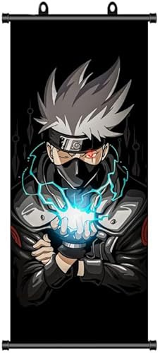 ZPPLD Naruto Poster,Naruto Rollbild,Anime Poster Großes,Hatake Kakashi,Anime Figur Videospiel Scroll,Stoff&Poster für Wanddekoration, 70 * 30cm