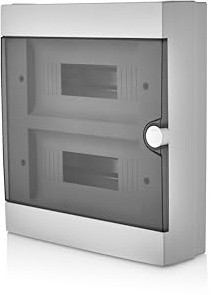 Lion Electric Sicherungskasten Aufputz 24 Module | 2-Reihig Schaltschrank Weiß mit Schwarze Tür IP40, Verteilerkasten für Feuchtraum, Keller, Garage und alle Innenbereichen
