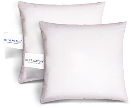 BEFA NATUR Sofakissen 40x40 cm (2 Stück) | Dekokissen, Zierkissen, Kissen aus 100% Federn | 350g Füllgewicht/STK | für Allergiker (NOMITE) | Tierwohl (DOWNPASS) | Oeko-TEX Klasse 1 | Made in Germany