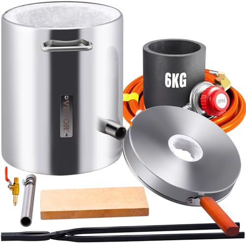 VEVOR Kit di Forno Fusorio a Gas Propano Capienza 6kg Temperatura Massima 1482℃ Corpo di Forno in Acciaio Inox per Metalli Fabbri Raffinerie, Kit di Forno di Fusione con Bruciatore a Propano 30 PSI