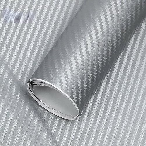 Baceyong 3D Argento Adesivo per auto, 1.52 M* 50 CM 3D Matt Fibra di Carbonio Film Vinile Wrap Sticker Addensare Veicolo Wrap
