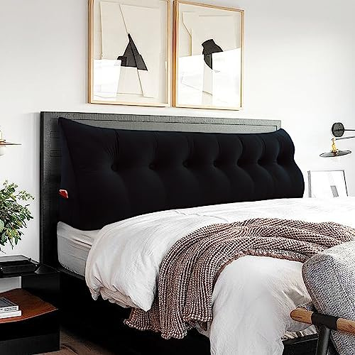 BNCKTRD Kopfende Großes Rückenkissen Bequemes Lesekissen und Rückenteil im Bett Rückenlehne Kopfkissen Langes XXL Kissen für Sofa, Couch, Wandkissen Polster Samt Schwarz 200cm