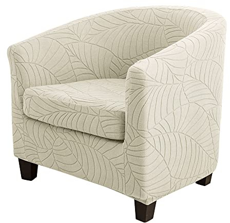 Highdi 2 Teilige Sesselschoner Sesselbezug für Clubsessel, Blatt-Jacquard-Stoff Elastisch Sesselhussen Sesselüberwurf für Tub Chair Armlehne Loungesessel Cocktailsessel (Beige)