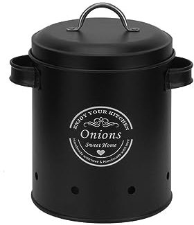 Gralara Boîte de Rangement de Cuisine, Conteneur de Stockage Alimentaire, Boîtes de Rangement de Légumes de Cuisine, Pots Vintage Fer Légumes Frais Gardien Pomme de Terre Oignon Ail, Noir moyen