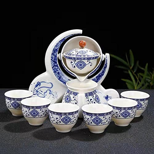 Scizorito Hochwertige Chinesische Tee-Set-Geschenkbox, Rotierendes Kung Fu Tee-Set, Reines Handfeuern, Mit Rotierender Teekanne und Infuser, Geeignet für Büro, Zuhause, Geschenk (Halbmond weiß)