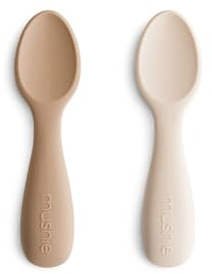 mushie Silicone Toddler Starter Spoons | 2 Pack (Natural/Shifting Sand)