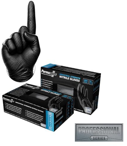 PermaSafe HD Black Disposable Nitrile Industrial Gloves, 6+ Mil, Latex-Free, Raised Textured, Mechanics, Medical, Food, More XL Box of 100