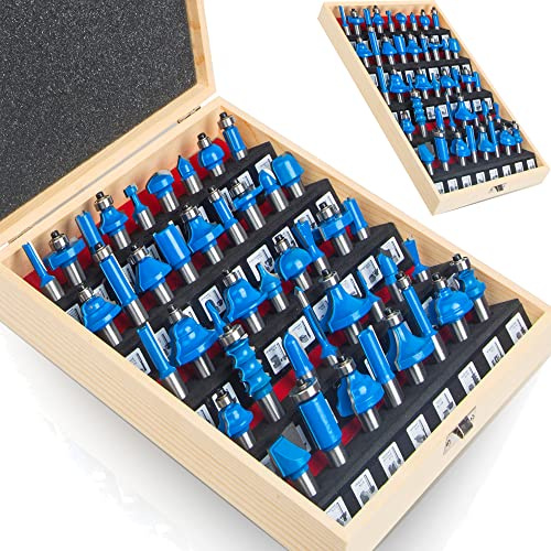 MAYLINE Router Bit Set 1/2 Inch Shank Router Bits Sets 41 PCS, Woodwork Milling Groving Cutter, Wood Miter Carbide CNC Cutting Tool for Doors&Table Shelves (1/2-NB)