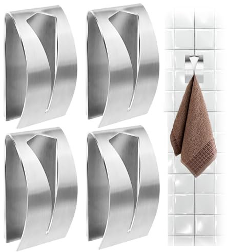 4 Stück Halt Handtuch Haken, Handtuchklemme Ohne Bohren, Selbstklebend Handtuchklemme Edelstahl, Handtuchhalter, Geschirrtuchhaken, Geschirrtuchhalter, für Badezimmer, Küche, Toilette, Büro, 7.8 × 5cm