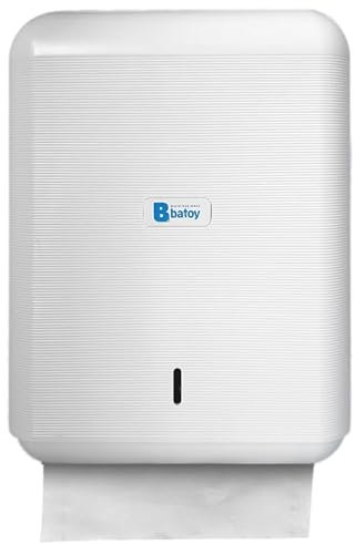 Dispensador de papel secamanos para pared, hasta 600 toallas de papel Zig Zag de capacidad, fabricado en ABS, Blanco Resistente, incluye llave de seguridad para reponer en baños públicos