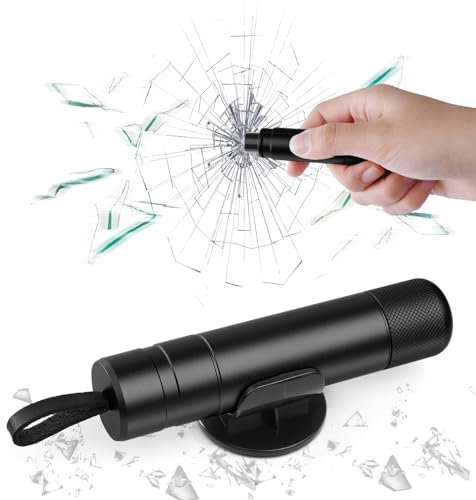 URAQT Martillo de Emergencia Coche, 2 en 1 Rompe Cristales y Cinturones, Herramienta Rompecristales,Martillo Rompecristales de Emergencia Portátil para Automóviles, Autobuses y Otros Vehículos(Negro)