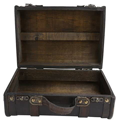 Vintage Koffer aus Holz, Retro Deko Holzkoffer, Reisekoffer Antike, Dekorative Aufbewahrungsbox mit Deckel, Holztruhe mit Griff, Schatztruhe, für Hochzeit Geburtstag, 23,9 x 17,3 x 11,9 cm