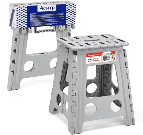 ACSTEP Klappbarer Tritthocker, 40,6 cm, hält bis zu 180 kg (grau, 1 Stück)