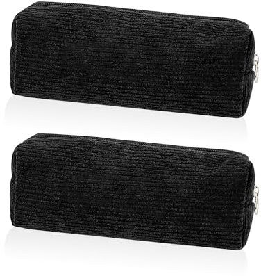 DAZZLUXE 2 Stück Schwarzes Federmäppchen, Cord-Federmäppchen, Aufbewahrungstasche Mit Großem Fassungsvermögen, Schulbedarf, Einfaches Federmäppchen, Geeignet Für Schule, Büro, Reisen