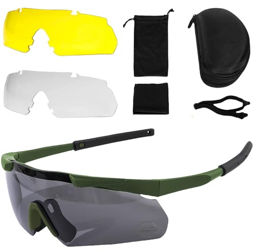 Aicharynic Skjutglasögon med 3 utbytbara glas, skyddsglasögon med transparenta imskydd och reptåliga linser justerbara slagtåliga ögonskydd laser skyddsglasögon (gröna tinningar)
