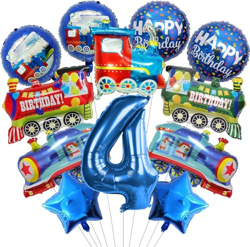 Juego de globos de tren, 12 unidades, globos de helio azules para el 4º cumpleaños de niños