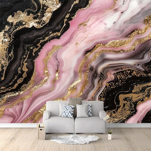 Papier Peint Intissé Marbre Or Noir Rose Poster Tableaux Photo Muraux Utilisé Pour Salon Chambre Chambre D'Enfant Décoration Effet 3D Murale (400 x 280 cm)