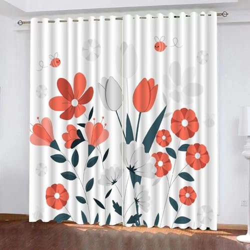 Verdunkelungsvorhänge mit roten Blumen für Kinderzimmer, Jungen- und Mädchenzimmer, verdunkelnde Fenstervorhänge, wärmeisoliert, Kinderzimmer-Vorhänge, 2 Paneele, 280 x 175 cm, Verdunkelungsvorhänge