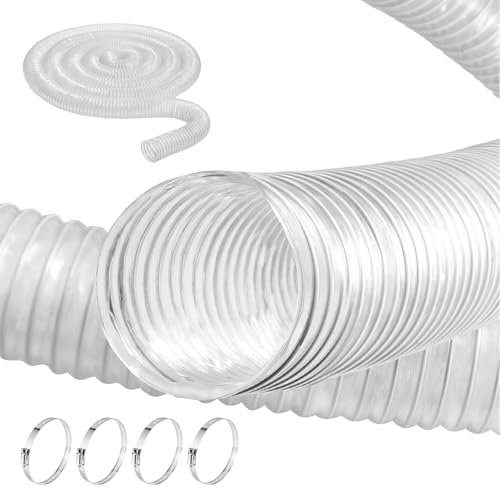 VEVOR Tuyau Flexible d'Aspiration de Collecte de Poussière, 63 mm x 6,1 m, PVC Épais, Transparent, avec Bobine de Fil, 4 Colliers de Serrage, Dépoussiérage pour Scie à Table, Raboteuse, Dégauchisseuse