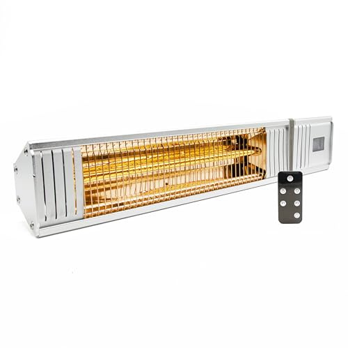 Equip2clean VA-20R Electric Infrared Patio Heater 2KW Wall Mounted IP65 with 9 Adjustable Settings & Remote Control | Outdoor Heater for Garden, Terrace, Balcony & Covered Seating Spaces