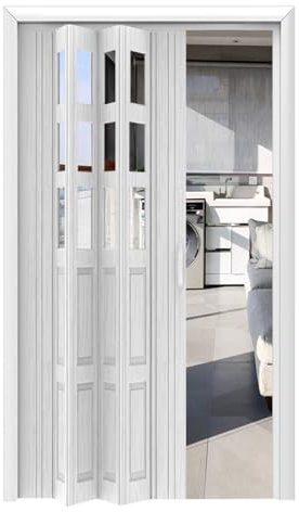 ENHEN Falttür Innentür Aus Weißem Wäscheständer mit Ziehharmonika-Tür - Sondergröße, PVC-Falttüren für Schrank/Küche/Flur, Plissee-Metallschienen-Ziehharmonika-Tor mit Griff(30x40in(76x101cm))