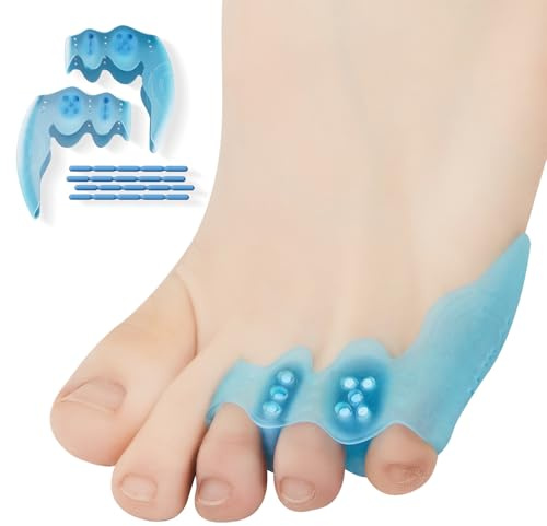 Tevezo Tailor’s Bunion Corrector and Pinky Toe Separators - Gel Protectors for Pain Relief, Overlapping, Curled Toes - Little Straightener - Adjustable Tailor Pads - Toes Spacer (Blue)
