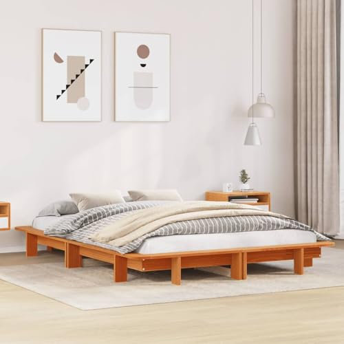 Sufrk Massivholzbett ohne Matratze Wachsbraun 135x190 cm Holz Bett Massivholzbett Bed Frame Bettgestell Bett Holz Kiefernholz - 850676