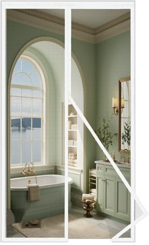 MAGICDOOR Magnet Fliegengitter Tür Glasfaser 80x220cm, Mittlere Öffnung Magnetvorhang Insektenschutz Feinmaschig Ohne Bohren Fliegenvorhang Terrassentür für Wohnzimmer Schlafzimmer Balkon-Weiß