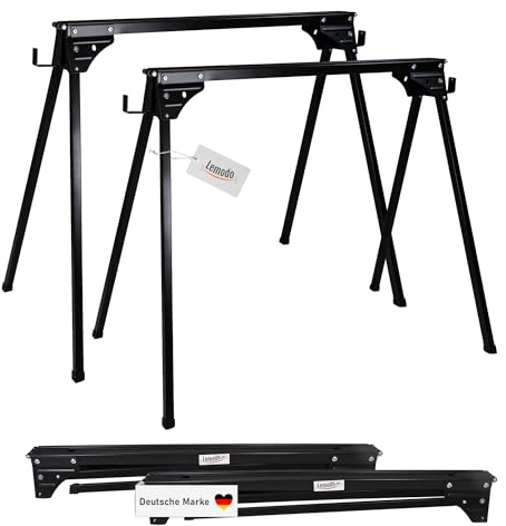 Lemodo Arbeitsbock 2er Set klappbar – Klappbock Stahl mit 400 kg Tragkraft pro Bock, Unterstellbock belastbar, Stabiler Montagebock, Sägebock kompakt mit klappbaren Stützarmen