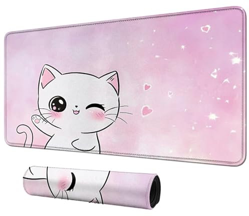 DIGTIALL Cute Pink Cat Theme Card Playmat Mat 23.6 x 13.8 for MTG & TCG Playmat Mouse Pad Game Mat Trading Card Game Table Mat Perfect for Card Games Video Games Computer Office