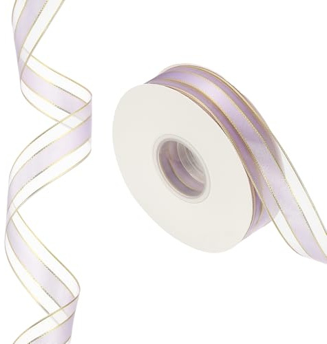 PATIKIL 50 Yardas x 1 Cinta a Rayas, Cinta Metálica Dorada y Morada para Envolver Regalos, Manualidades Navideñas, Diademas de Cumpleaños, Bodas y Decoración de Festivales