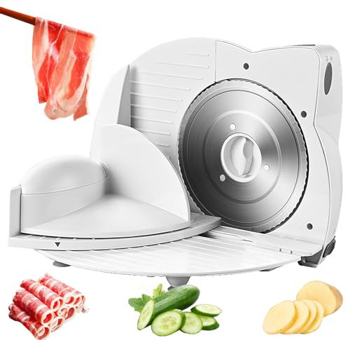 Affettatrice Elettrica Pieghevole, Affettatrice per Carne da 150 W per la Casa con Lama Seghettata in Acciaio Inossidabile da 170 mm, 3 Livelli di Spessore Regolabili, Affettatrice per Rotolo
