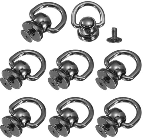 QUARKZMAN Remaches de Bola Metálica con Anillo D, 8 Pcs Botones de Cabeza de Poste de Bola 360 Rotables con Tornillo para Conector de Cadena de Bolso DIY Artesanías en Cuero (Negro)