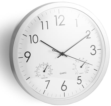 PZJFH Klassische Wanduhr Funk, 30 cm Runde Wand Uhr, Leicht Ablesbare Lautlose Batteriebetriebene Funkwanduhr Für Wartezimmer, Zu Hause, Küche Schule Kinderzimmer (Weiß)