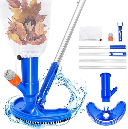 Idota Aspiratore per piscina, 160 cm, set di aspirapolvere per pavimenti con spazzola curva, 4 aste in alluminio rimovibili allungate e rinforzate, per piscina e pavimenti