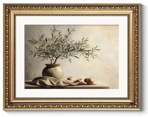 ARPEOTCY Vintage Gold Framed Wall Art Decor, 11x14 Inch Farmhouse Olive Tree & Apple Print Artwork, Still Life Wall Art Home Decor, BotanicalPainting for Kitchen Living Room Office