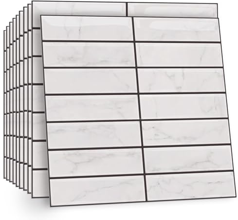 TOARTI 10 Stück 2D Weiß Fliesenaufkleber Metro Fliesen Selbstklebend fliesenaufkleber Küchenrückwand Fliesen Klebefliesen Fliesenfolie Selbstklebende Küche Bad 30 x 30cm