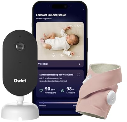 Owlet Dream Duo (3rd Gen) – Medically-Certified Smart Baby Monitor with Sock & HD Video Cam, Tracks Pulse Rate, Oxygen & Sleep, 2K HD Video, Cry & Motion Alerts, Temp Monitoring | Dusty Rose