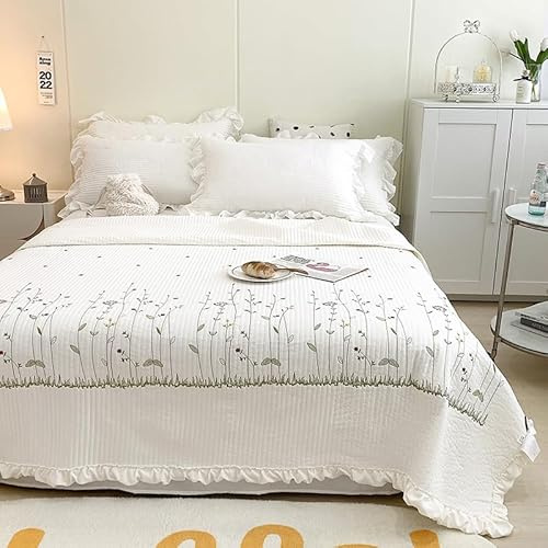 DSAoTeng Colcha acolchada floral – Manta bordada de algodón lavado, colcha vintage suave y ligera de verano para cama, sofá, uso decorativo para todas las estaciones (#1,180 x 220 cm)